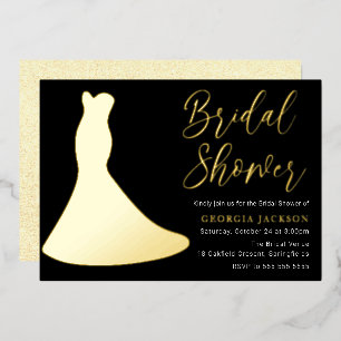 Black Gold Foil Dress Silhouette Bridal Shower Invitation