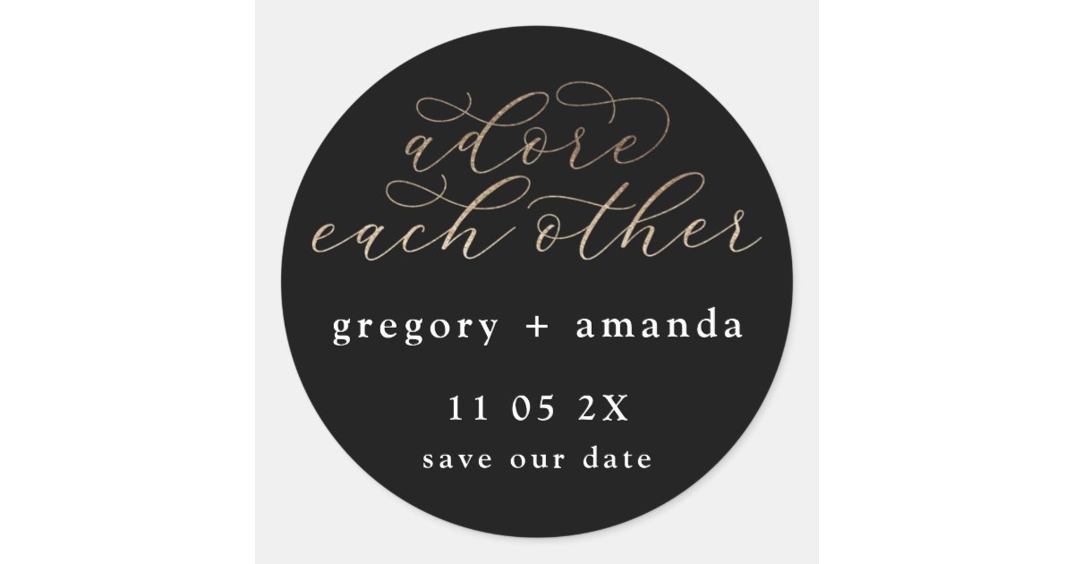 Black Gold Foil Elegant Calligraphy Lettering Classic Round Sticker ...