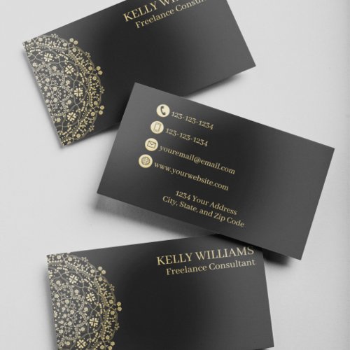 Black Gold Foil Elegant Floral Luxury Branding Business Cards