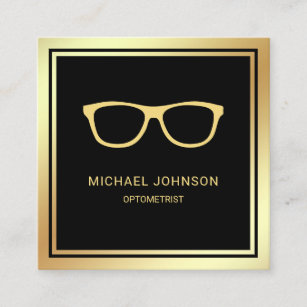 Black Gold Foil Eyeglasses Eye Doctor Optometrist Square Business Card