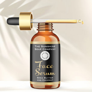 Black & Gold Foil Face Serum Bottle Label w/ logo