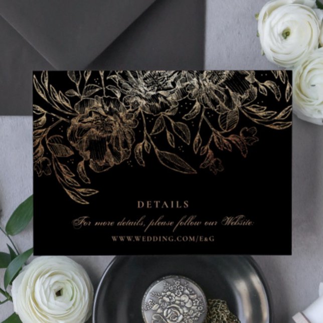 Black Gold Foil Floral Hand Drawn Elegant Wedding Enclosure Card (Creator Uploaded)