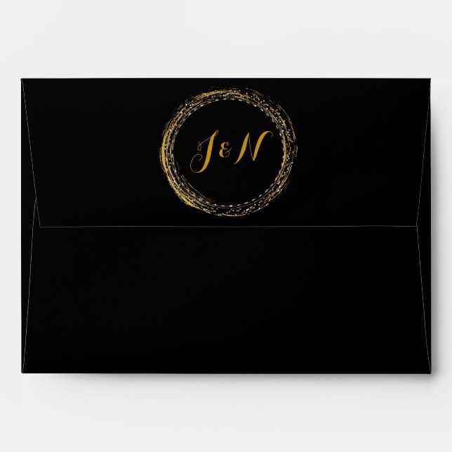 Black & Gold Foil Glamour Circle Chic Envelope (Back (Top Flap))