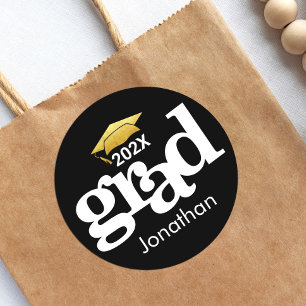 Black Gold Foil Graduation Bold Typography Modern Classic Round Sticker