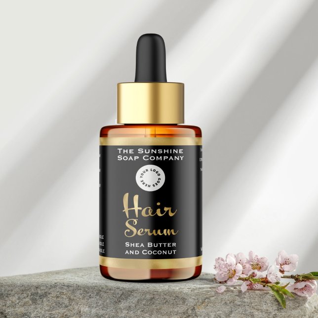 Black & Gold Foil Hair Serum Bottle Label w/ logo (Creator Uploaded)