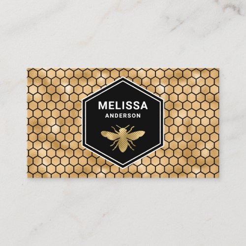 Black Gold Foil Hexagon Honeycomb Honey Bee Business Card