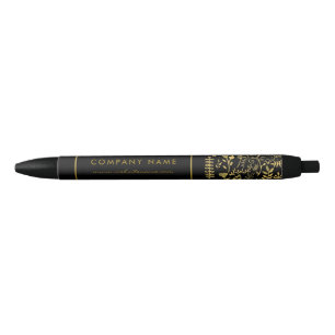 Black & Gold Foil Leaf Effect Company/Event Pen