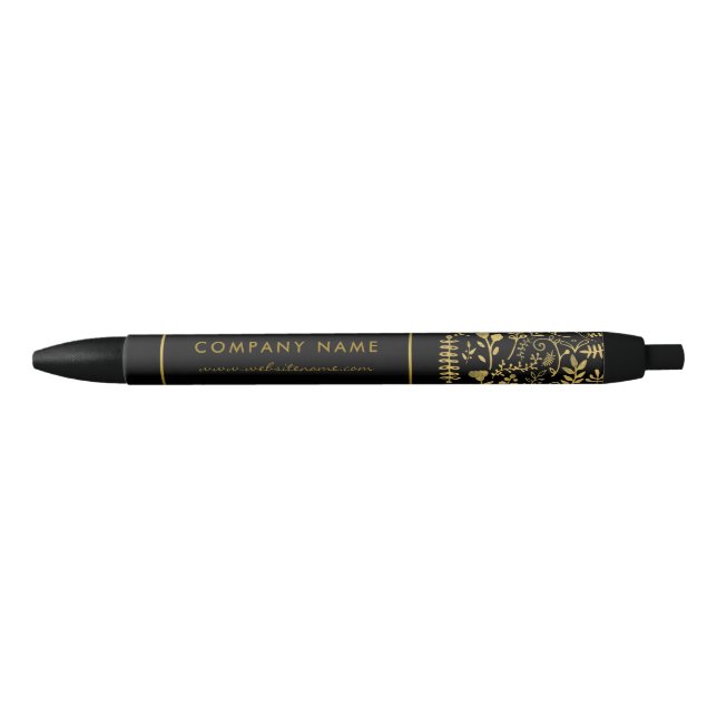 Black & Gold Foil Leaf Effect Company/Event Pen (Front)