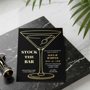 Black Gold Foil Martini Engagement Stock the Bar Invitation