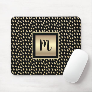 Black gold foil modern bold monogram script luxury mouse pad