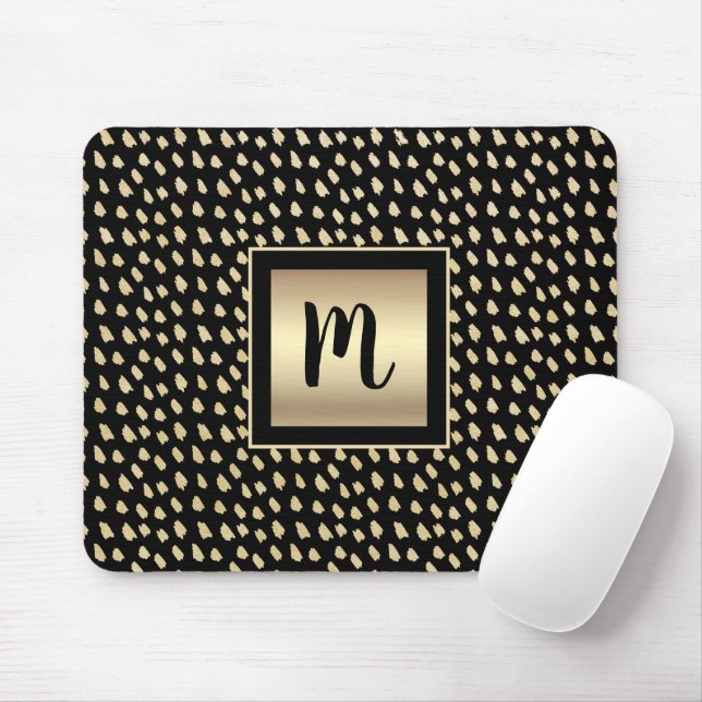 Black gold foil modern bold monogram script luxury mouse pad (With Mouse)
