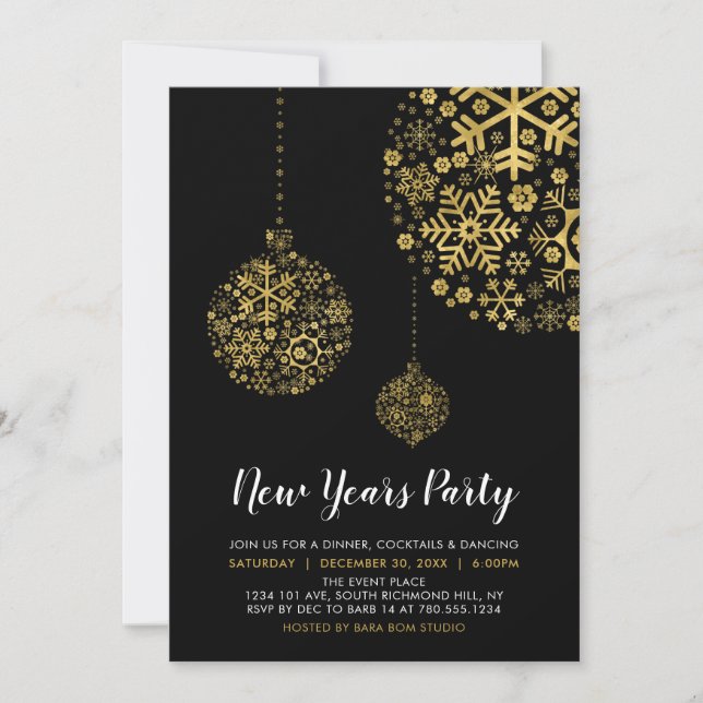 Black & Gold Foil Modern New Years Eve Party Invitation (Front)