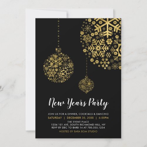 Black  Gold Foil Modern New Years Eve Party Invitation