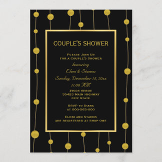 Black, gold foil modern wedding couple's shower invitation