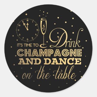 Black/Gold Foil New Year's Eve Classic Round Sticker