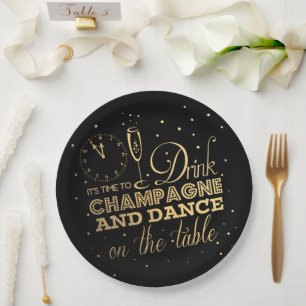 Black/Gold Foil New Year's Eve Paper Plates