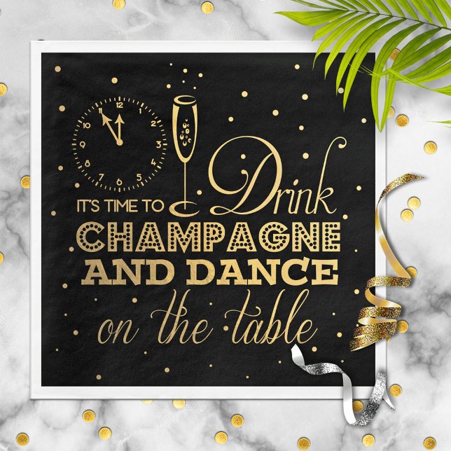 Black/Gold Foil New Year's Eve Party Napkins (Creator Uploaded)