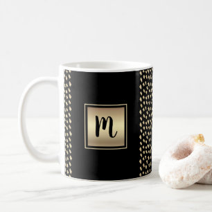 Black gold foil pattern monogram script modern coffee mug