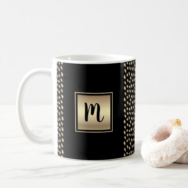 Black gold foil pattern monogram script modern coffee mug (With Donut)