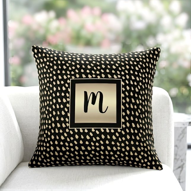 Black gold foil pattern monogram script modern throw pillow (Creator Uploaded)