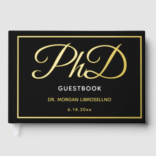 Black Gold Foil PhD Graduation  Foil Guest Book