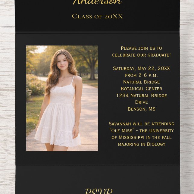 Black Gold Foil Photo Graduation All In One Invitation (Inside Middle)
