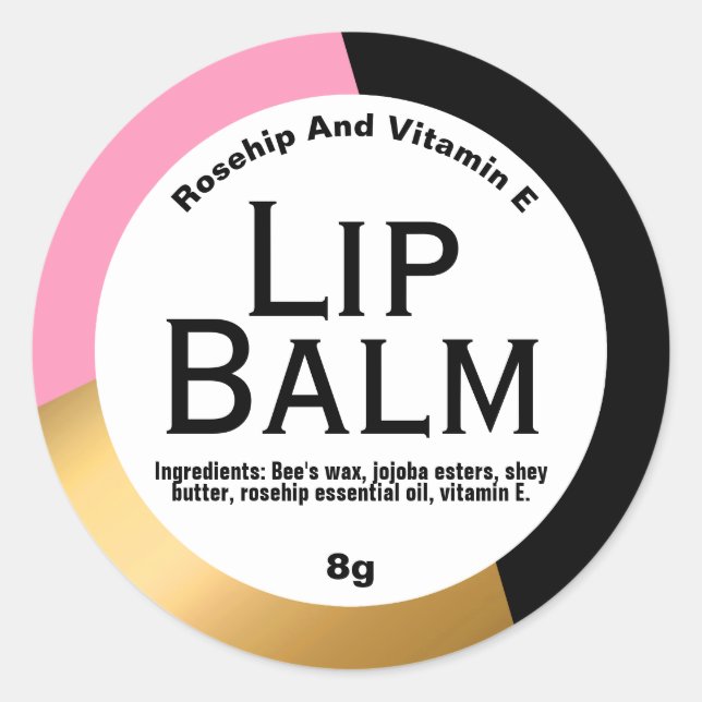 Black Gold Foil Pink Geometric Lip Balm Labels (Front)