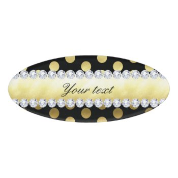 Black Gold Foil Polka Dots Diamonds Name Tag by glamgoodies at Zazzle