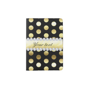 Black Gold Foil Polka Dots Diamonds Passport Holder