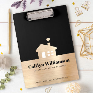 Black Gold Foil Real Estate Broker Agent House Clipboard