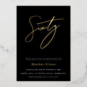 Black & Gold Foil Script 60th Birthday Party Invitation