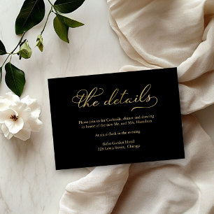 Black Gold Foil Script Wedding Details Card