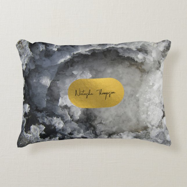 Black Gold Foil Sea Crystals Signature Accent Pillow (Front)