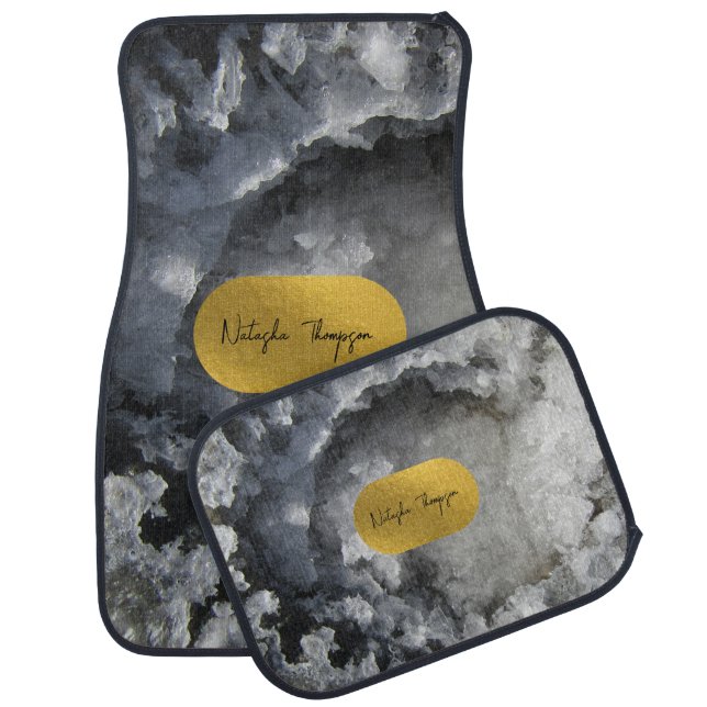 Black Gold Foil Sea Crystals Signature  Car Floor Mat (Set)