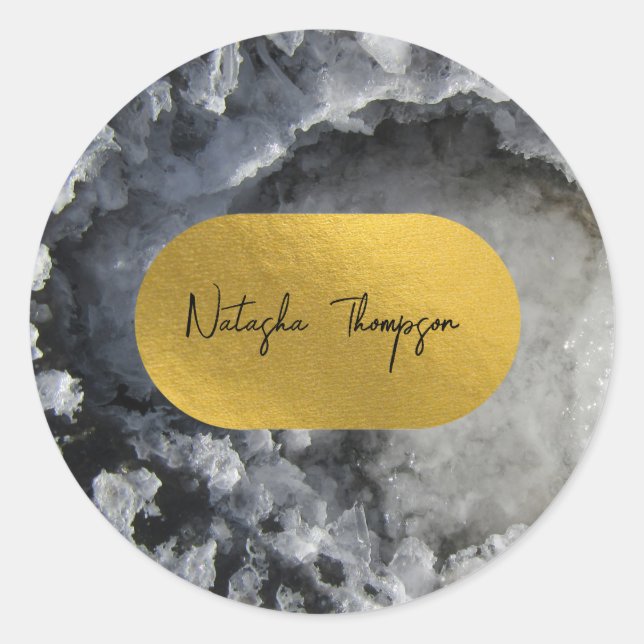 Black Gold Foil Sea Crystals Signature Classic Round Sticker (Front)