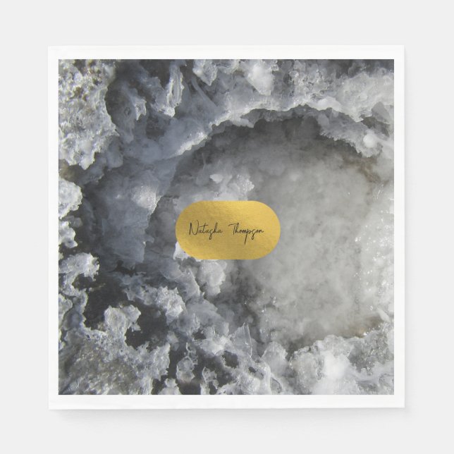 Black Gold Foil Sea Crystals Signature  Napkins (Front)