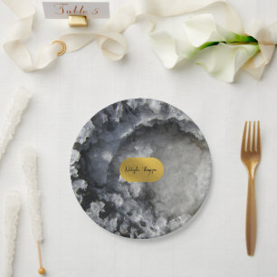 Black Gold Foil Sea Crystals Signature  Paper Plates