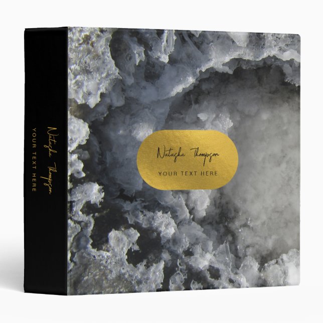 Black Gold Foil Sea Crystals Signature Script   3 Ring Binder (Front/Spine)