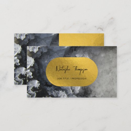 Black Gold Foil Sea Crystals Signature Script   Business Card