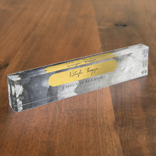 Black Gold Foil Sea Crystals Signature Script Desk Name Plate