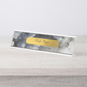 Black Gold Foil Sea Crystals Signature Script Desk Name Plate