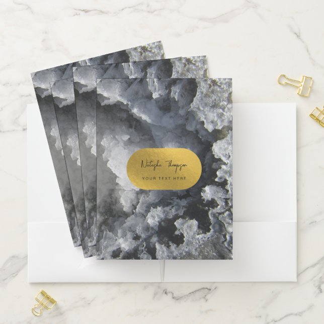 Black Gold Foil Sea Crystals Signature Script Pocket Folder (In Situ)