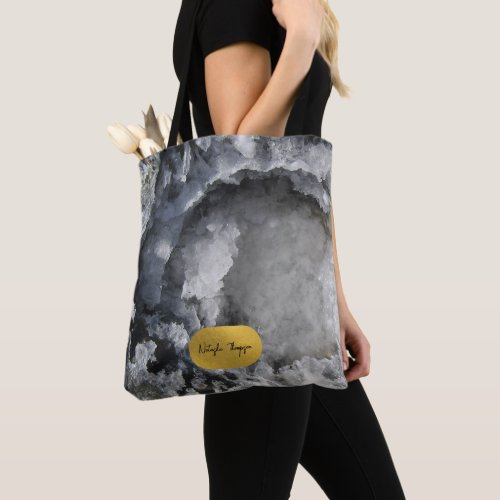 Black Gold Foil Sea Crystals Signature Script   Tote Bag