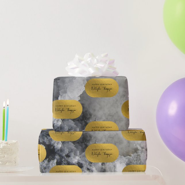 Black Gold Foil Sea Crystals Signature Script  Wrapping Paper (Party Gifts)