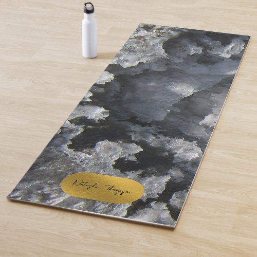 Black Gold Foil Sea Crystals Signature Script  Yoga Mat