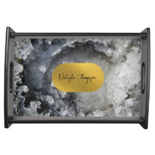Black Gold Foil Sea Crystals Signature Serving Tray