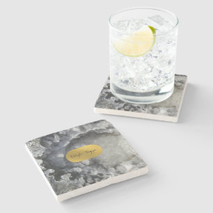 Black Gold Foil Sea Crystals Signature Stone Coaster