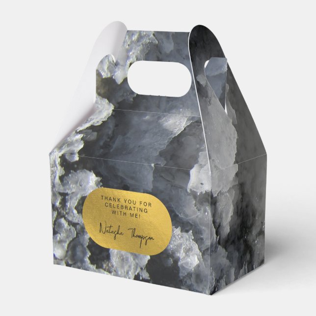 Black Gold Foil Sea Crystals Signature Thank You Favor Boxes (Front Side)