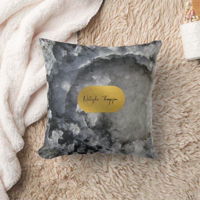 Black Gold Foil Sea Crystals Signature  Throw Pillow (Blanket)