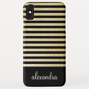 Black - Gold Foil Stripe Monogram iPhone XS Max Case